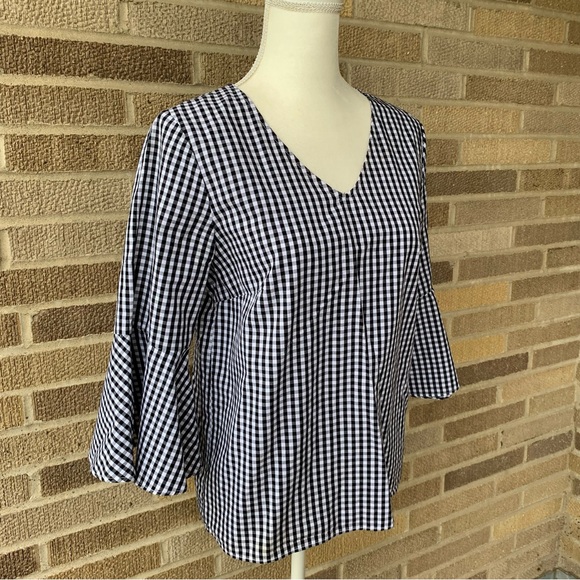 Anthropologie Jane & Delancey Plaid Black White Blouse Size Small - Picture 3 of 12